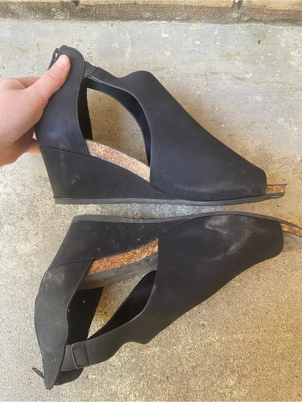 Pierre Dumas Black Peep-Toe Wedge Sandals - Women’s Size 10
